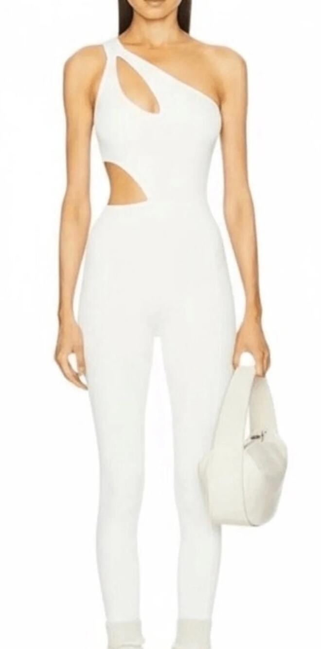 Gigi C Rory Ivory Snakeskin Jumpsuit med NWT sportwear cut out one shoulder
